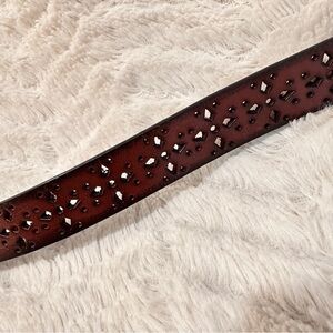 Brown Genuine Leather Laser Cutout Belt Womens M Single Prong Buckle Boho Retro